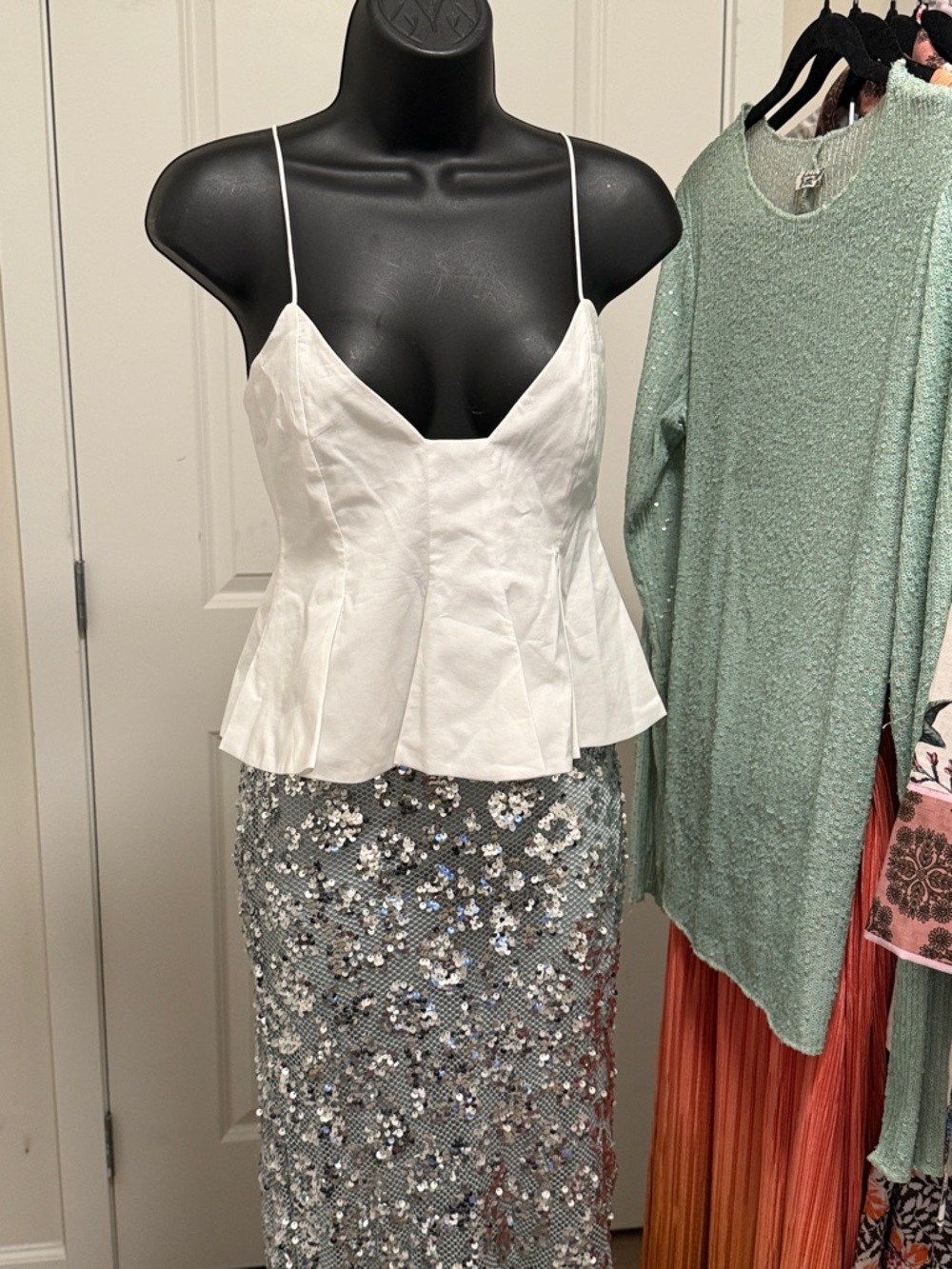 Zara White Spaghetti Strap cropped Peplum Top - Picture 9 of 16